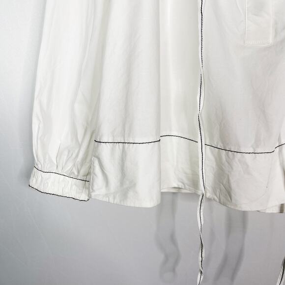 Proenza Schouler White 4 Button Placket Blouse Long Sleeve Contrast Trim Cotton - Picture 6 of 13